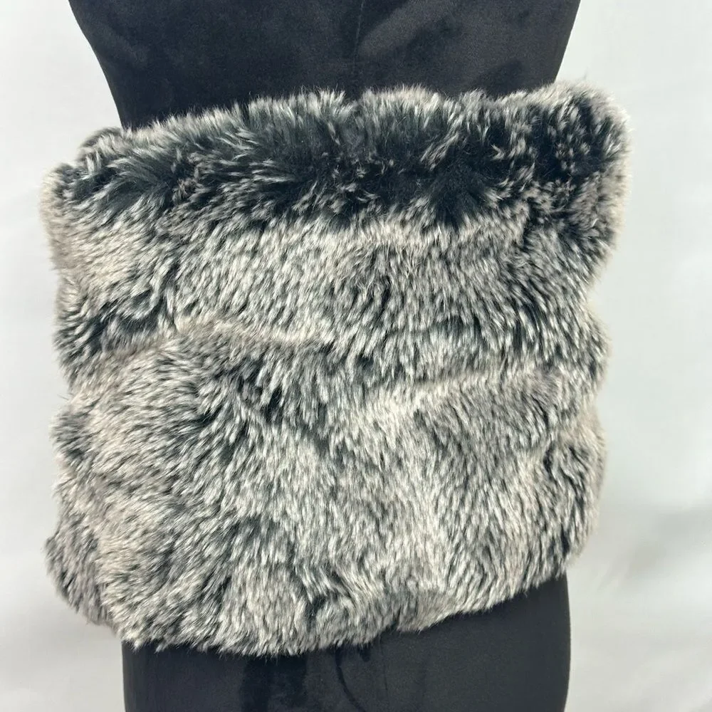 Black and Gray Wide Faux Fur Belt